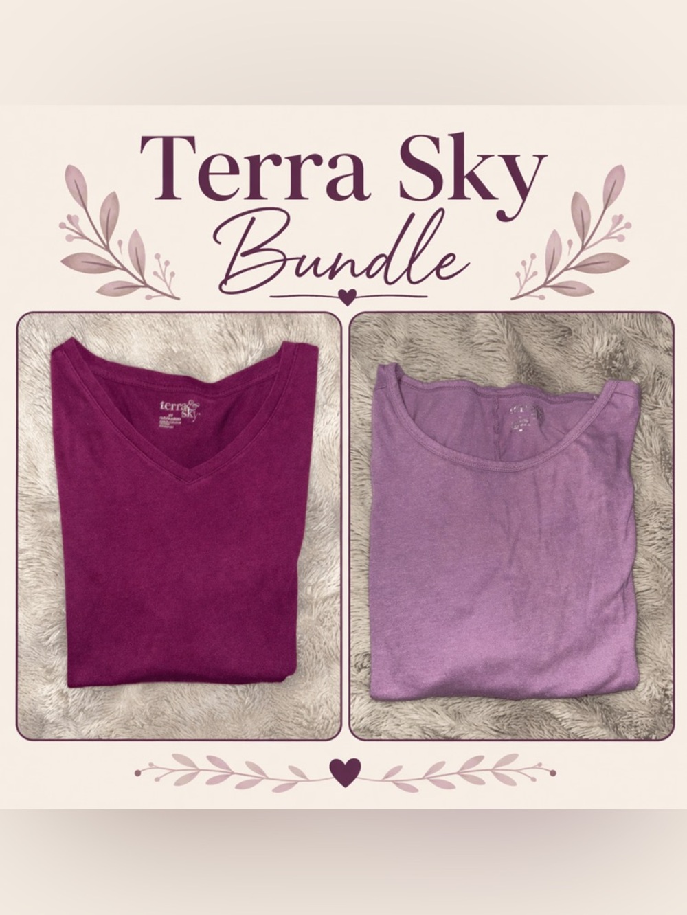 Terra & Sky Deep Plum and Lavender Women's Top Duo